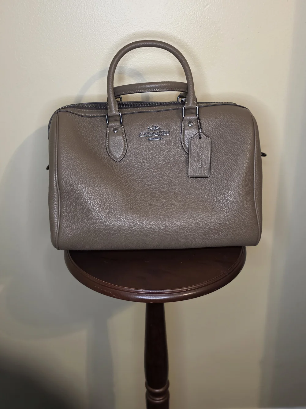 Coach Pebbled Leather Satchel in Grey Stone